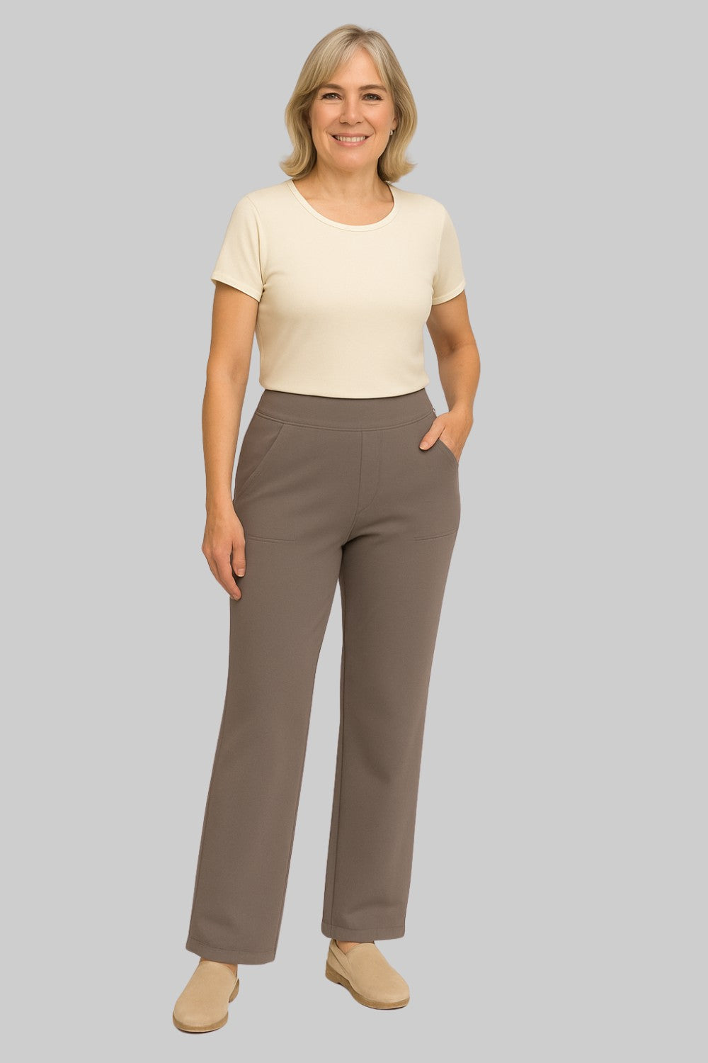 High-Waist Wide-Leg Stretch Pants – Soft Pull-On Trousers with Pockets