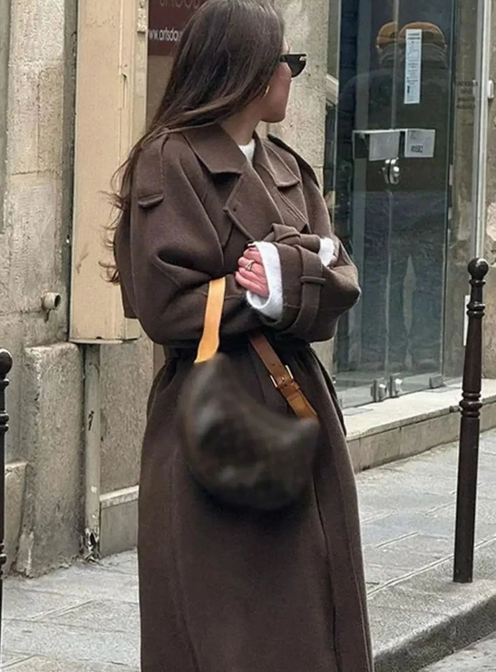 Wool Blend Double-Breasted Midi Coat – Belted Lapel Coat