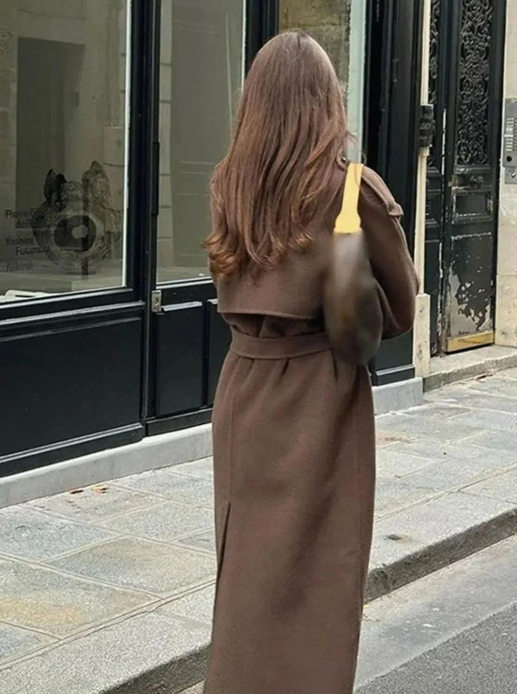 Wool Blend Double-Breasted Midi Coat – Belted Lapel Coat