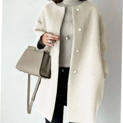 Collarless Longline Coat – Oversized Button-Front Women's Coat