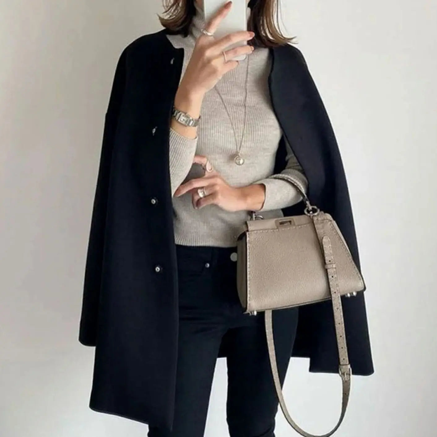Collarless Longline Coat – Oversized Button-Front Women's Coat