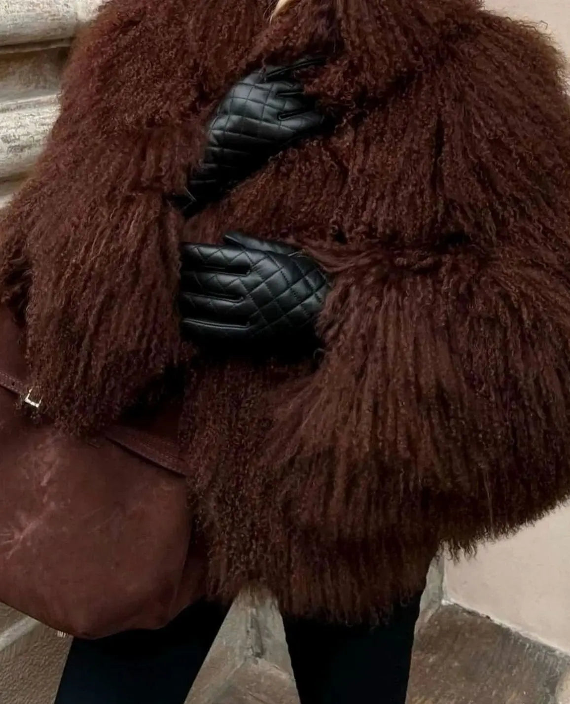 Shaggy Faux Fur Cropped Jacket – High Neck Long Sleeve Winter Coat