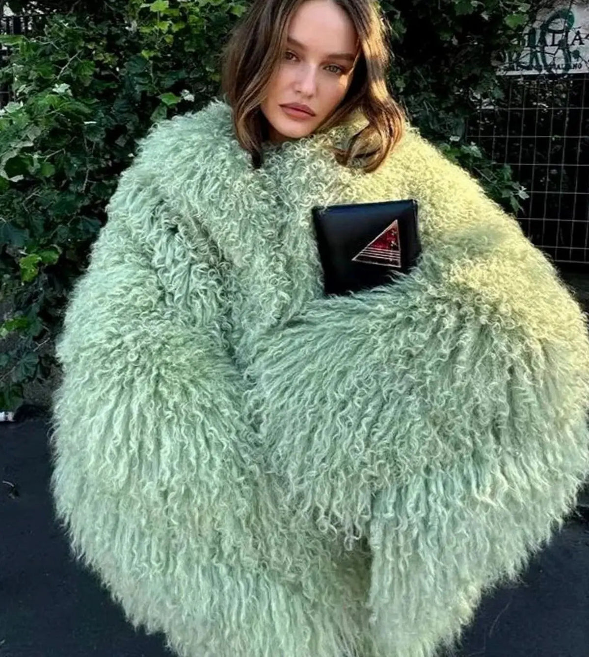 Shaggy Faux Fur Cropped Jacket – High Neck Long Sleeve Winter Coat