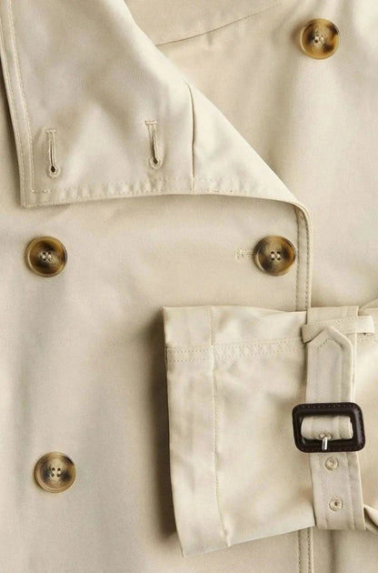 Cropped Trench Coat Women – Double-Breasted Stand Collar Belted Jacket