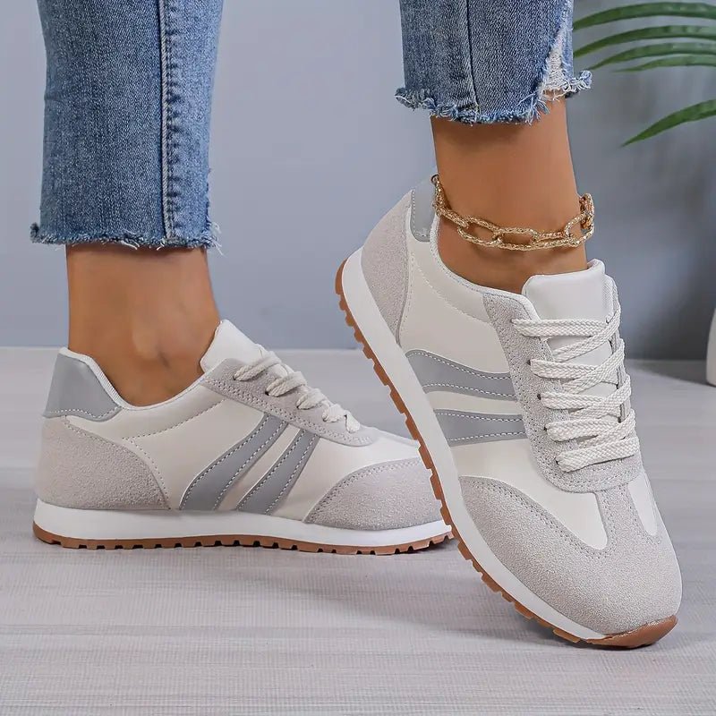 Retro Colour Block Sneakers – Women's Lace-Up Low-Top Trainers