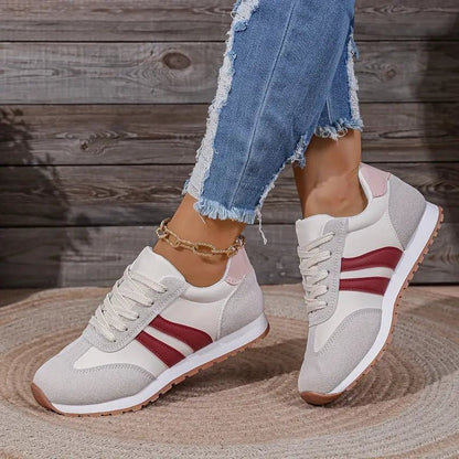 Retro Colour Block Sneakers – Women's Lace-Up Low-Top Trainers