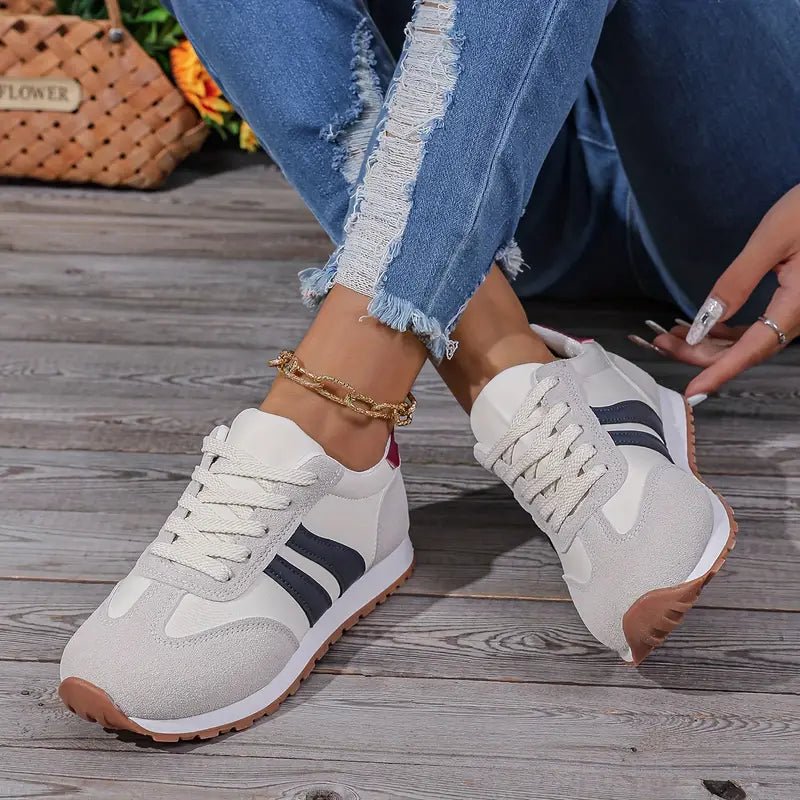 Retro Colour Block Sneakers – Women's Lace-Up Low-Top Trainers