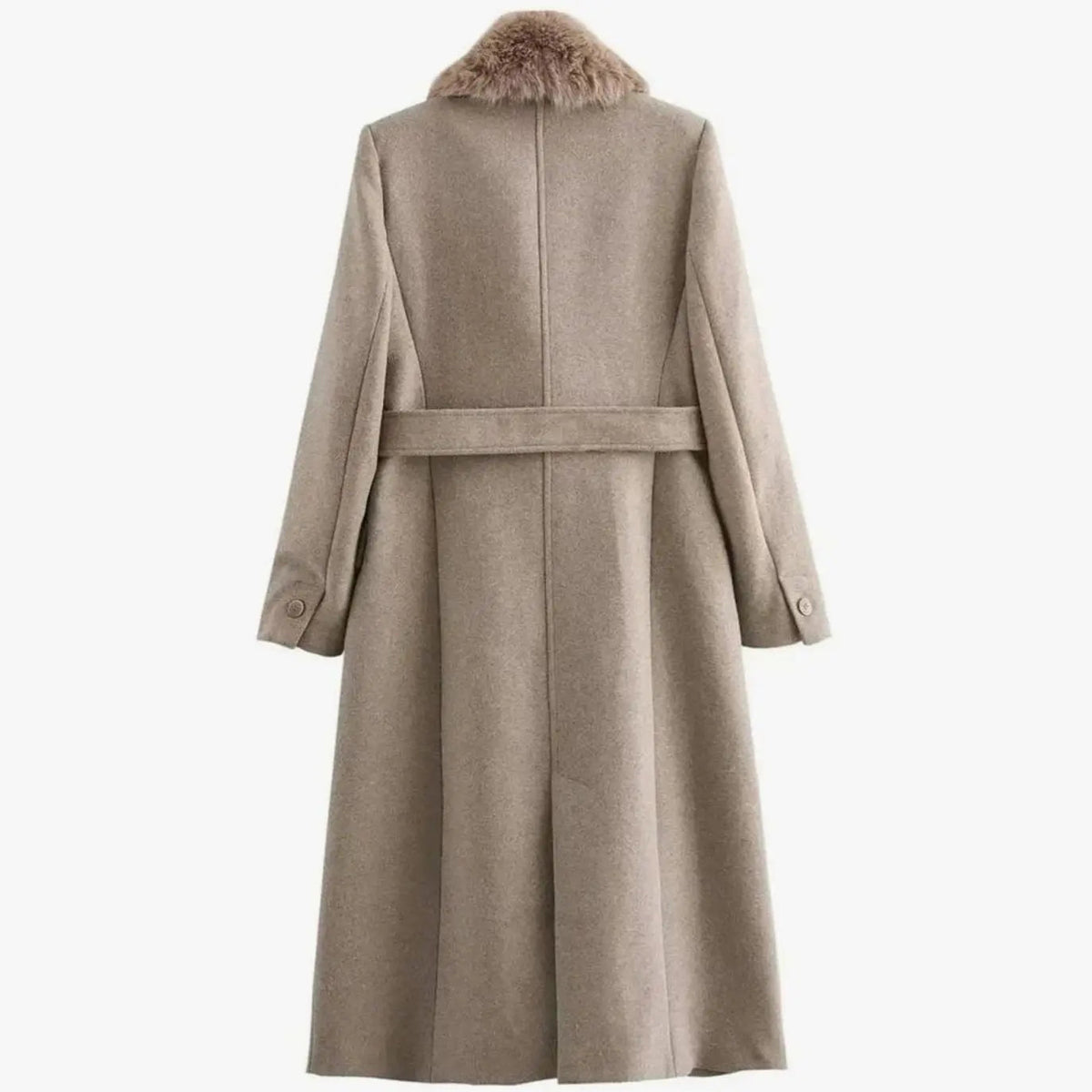 Faux Fur Collar Longline Winter Coat – Belted Wrap Coat
