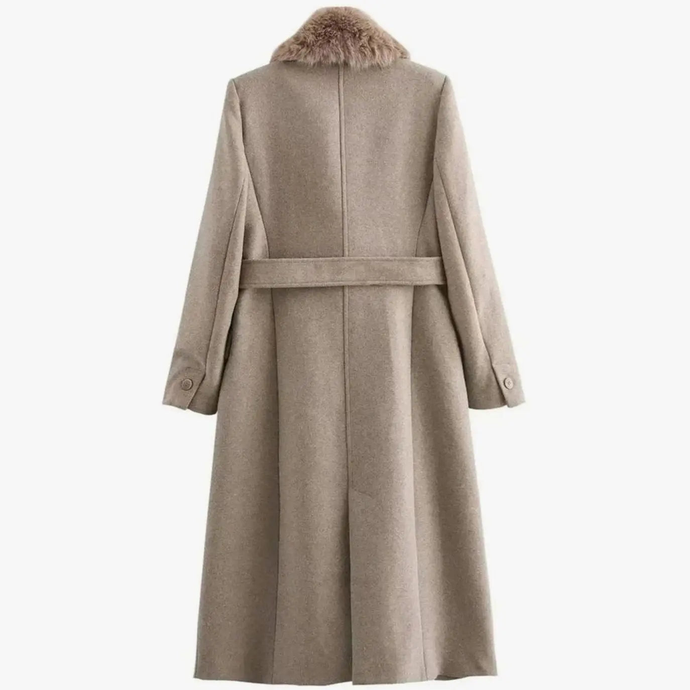 Faux Fur Collar Longline Winter Coat – Belted Wrap Coat