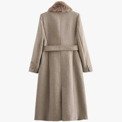 Faux Fur Collar Longline Winter Coat – Belted Wrap Coat