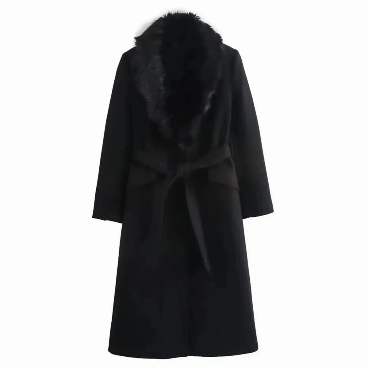 Faux Fur Collar Longline Winter Coat – Belted Wrap Coat