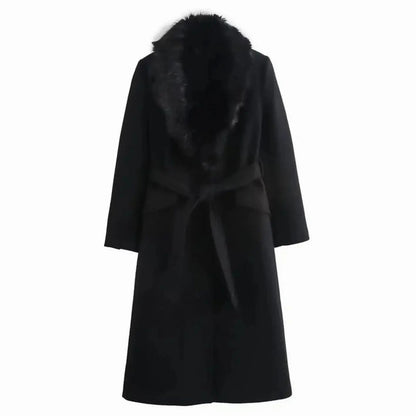 Faux Fur Collar Longline Winter Coat – Belted Wrap Coat