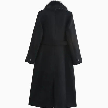 Faux Fur Collar Longline Winter Coat – Belted Wrap Coat
