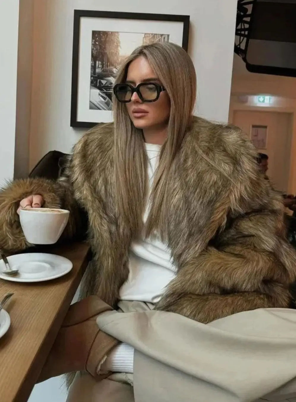 Women's Brown Faux Fur Coat – Fluffy Oversized Winter Coat