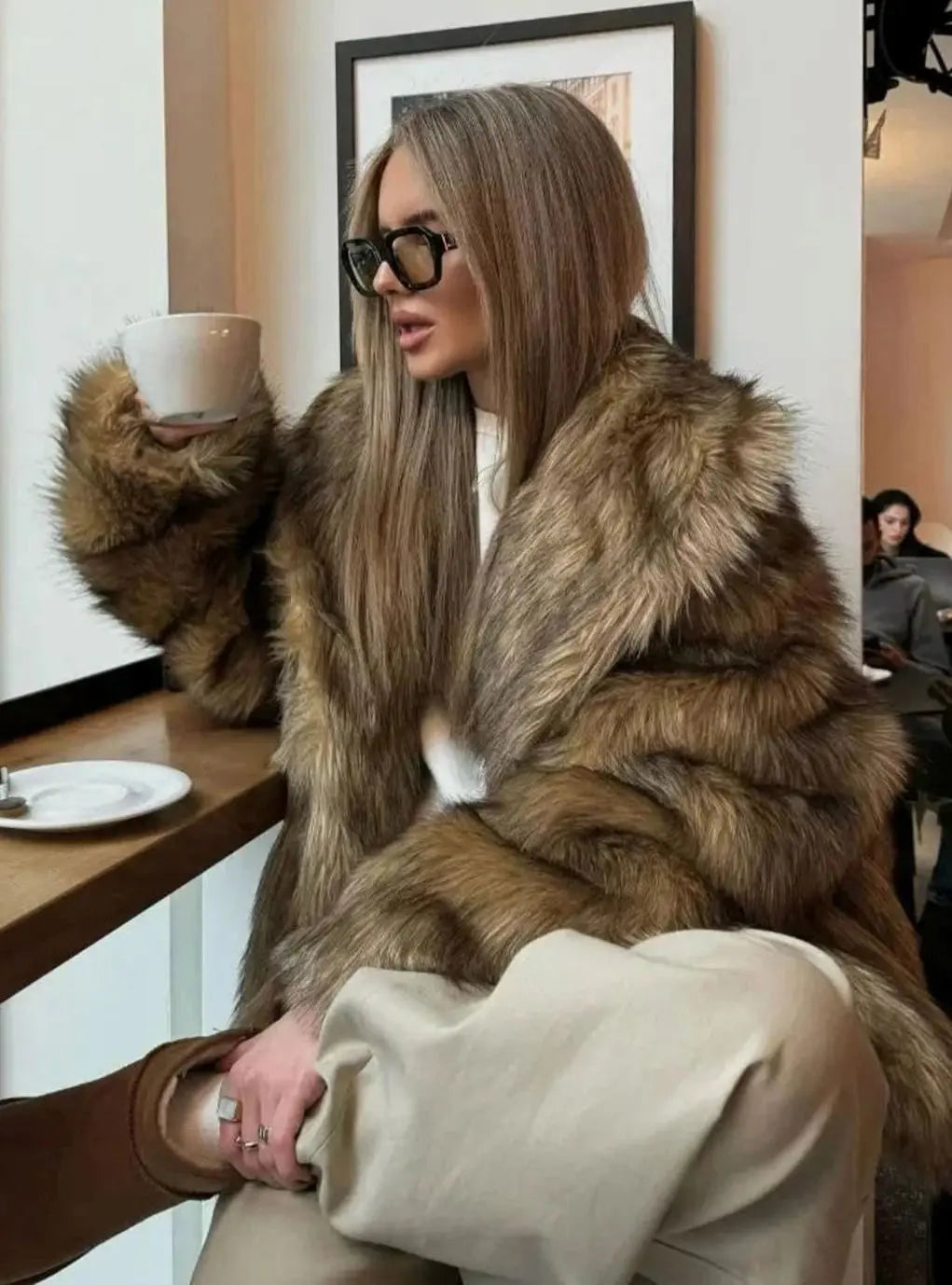 Women's Brown Faux Fur Coat – Fluffy Oversized Winter Coat
