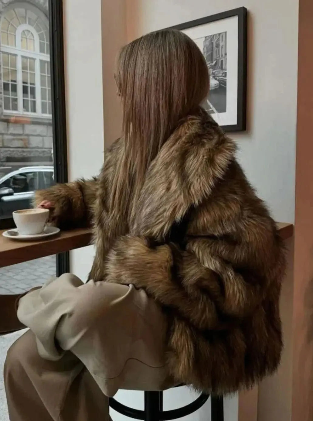 Women's Brown Faux Fur Coat – Fluffy Oversized Winter Coat