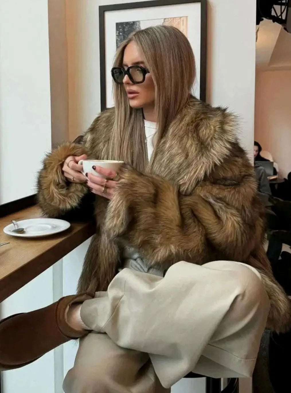 Women's Brown Faux Fur Coat – Fluffy Oversized Winter Coat