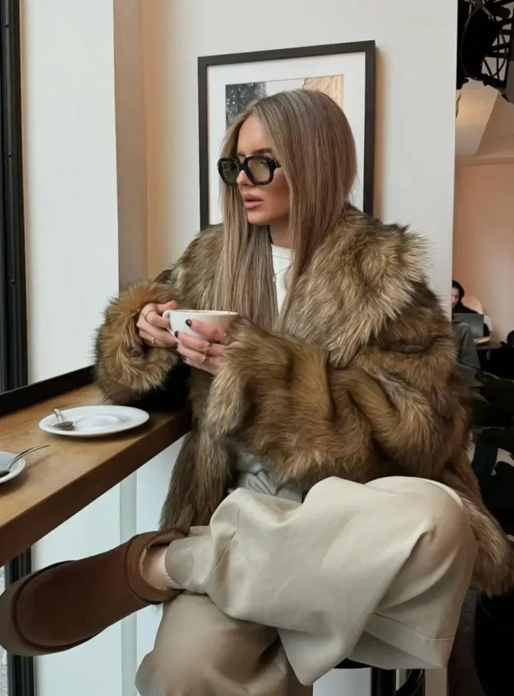 Women's Brown Faux Fur Coat – Fluffy Oversized Winter Coat