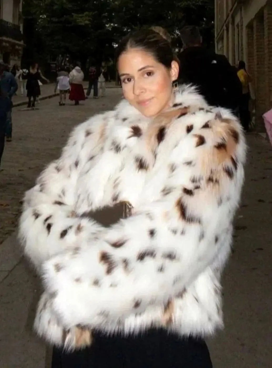 Leopard Print Faux Fur Cropped Jacket – Long Sleeve Statement Outerwear