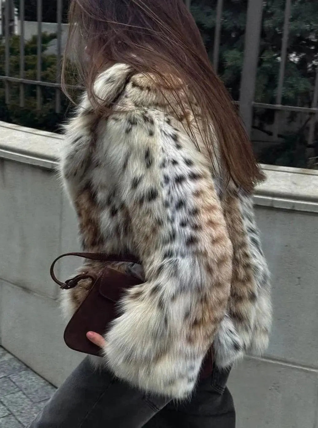 Leopard Print Faux Fur Cropped Jacket – Long Sleeve Statement Outerwear