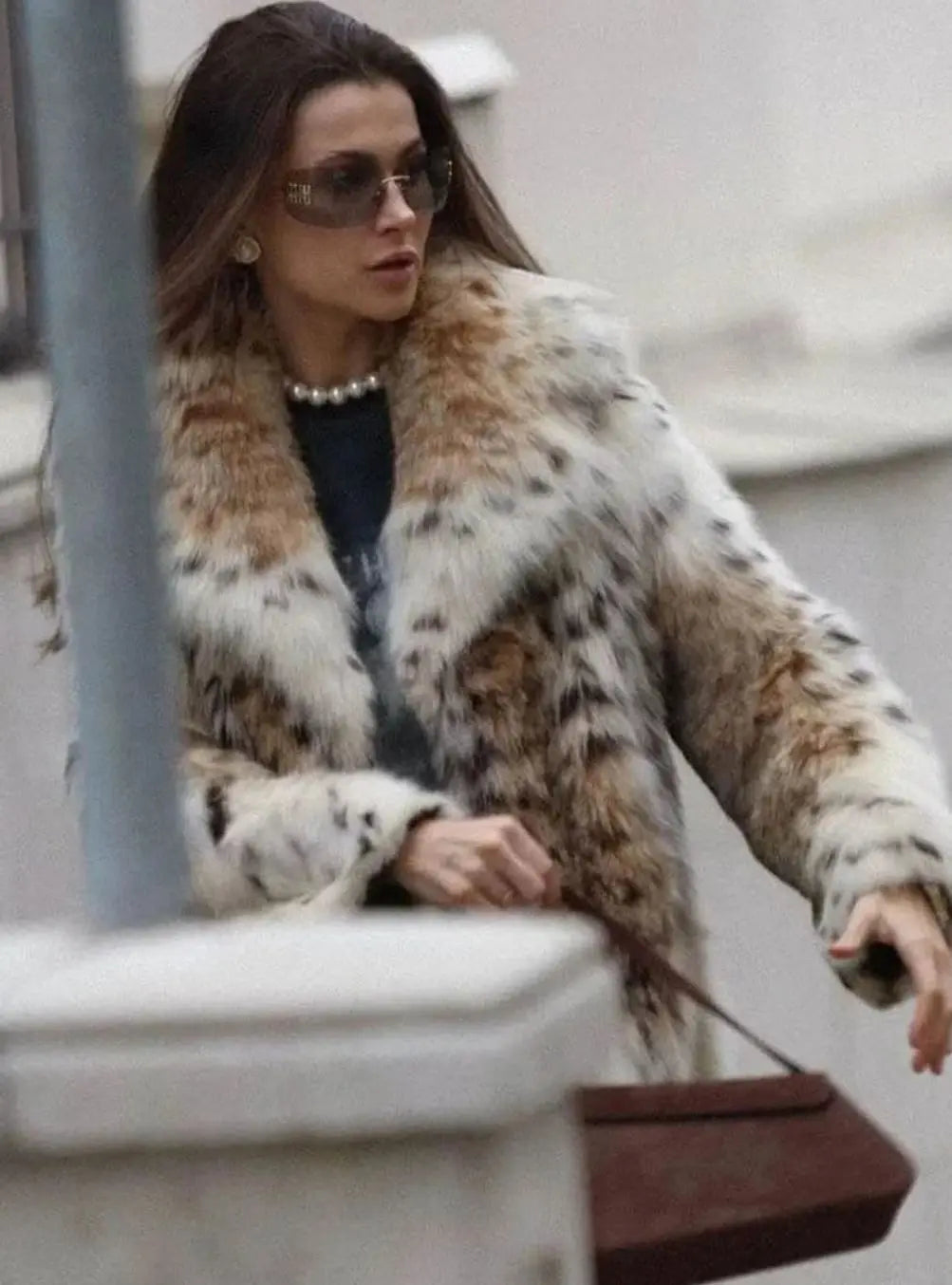 Leopard Print Faux Fur Cropped Jacket – Long Sleeve Statement Outerwear