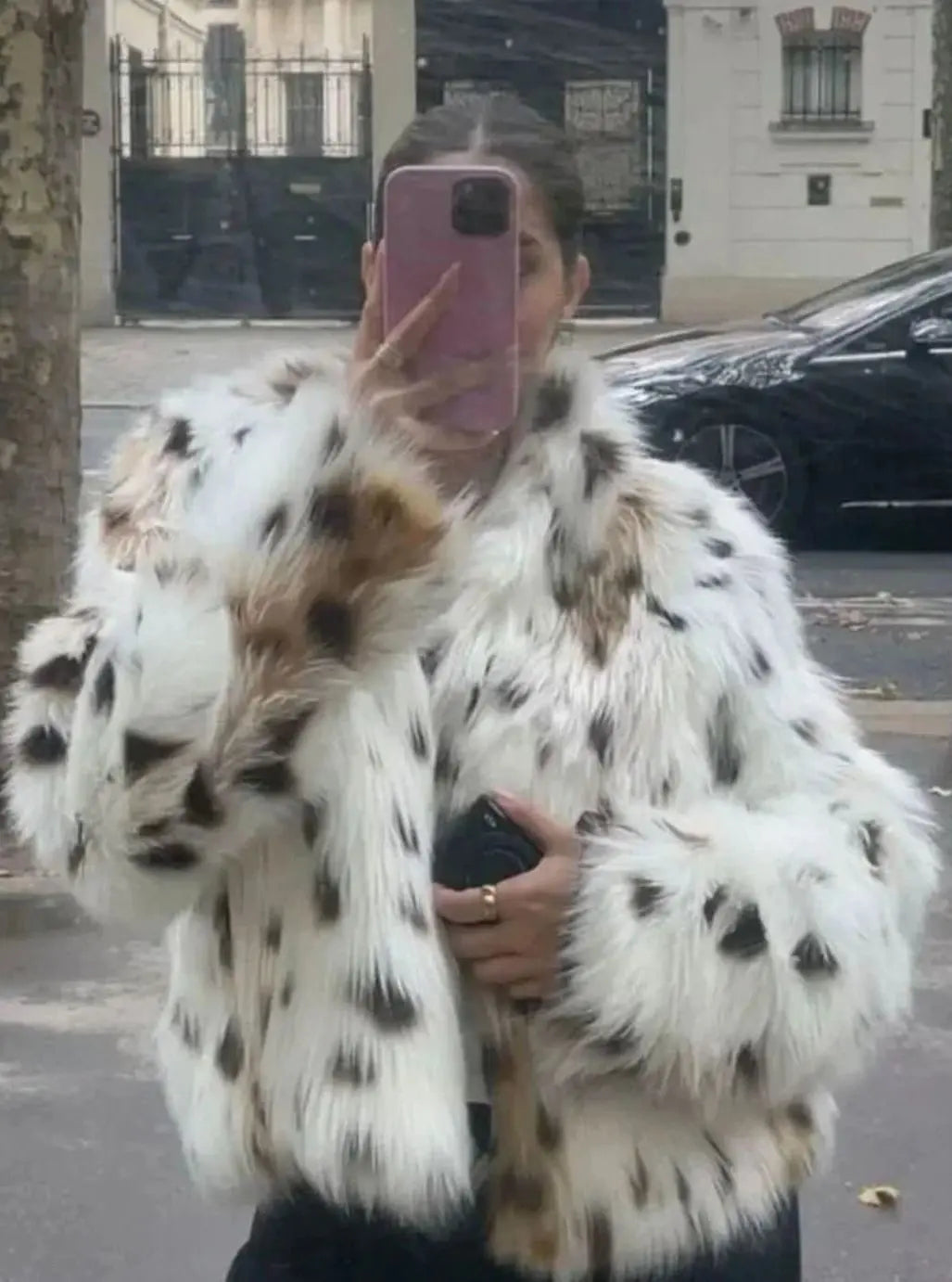 Leopard Print Faux Fur Cropped Jacket – Long Sleeve Statement Outerwear
