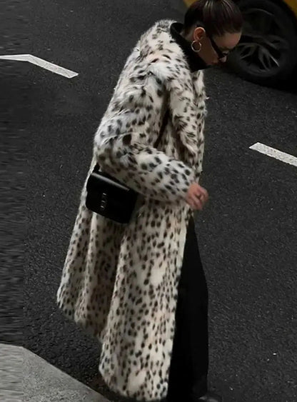 Leopard Print Faux Fur Maxi Coat – Longline Snow Leopard Coat