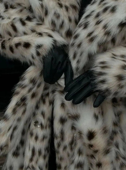 Leopard Print Faux Fur Maxi Coat – Longline Snow Leopard Coat