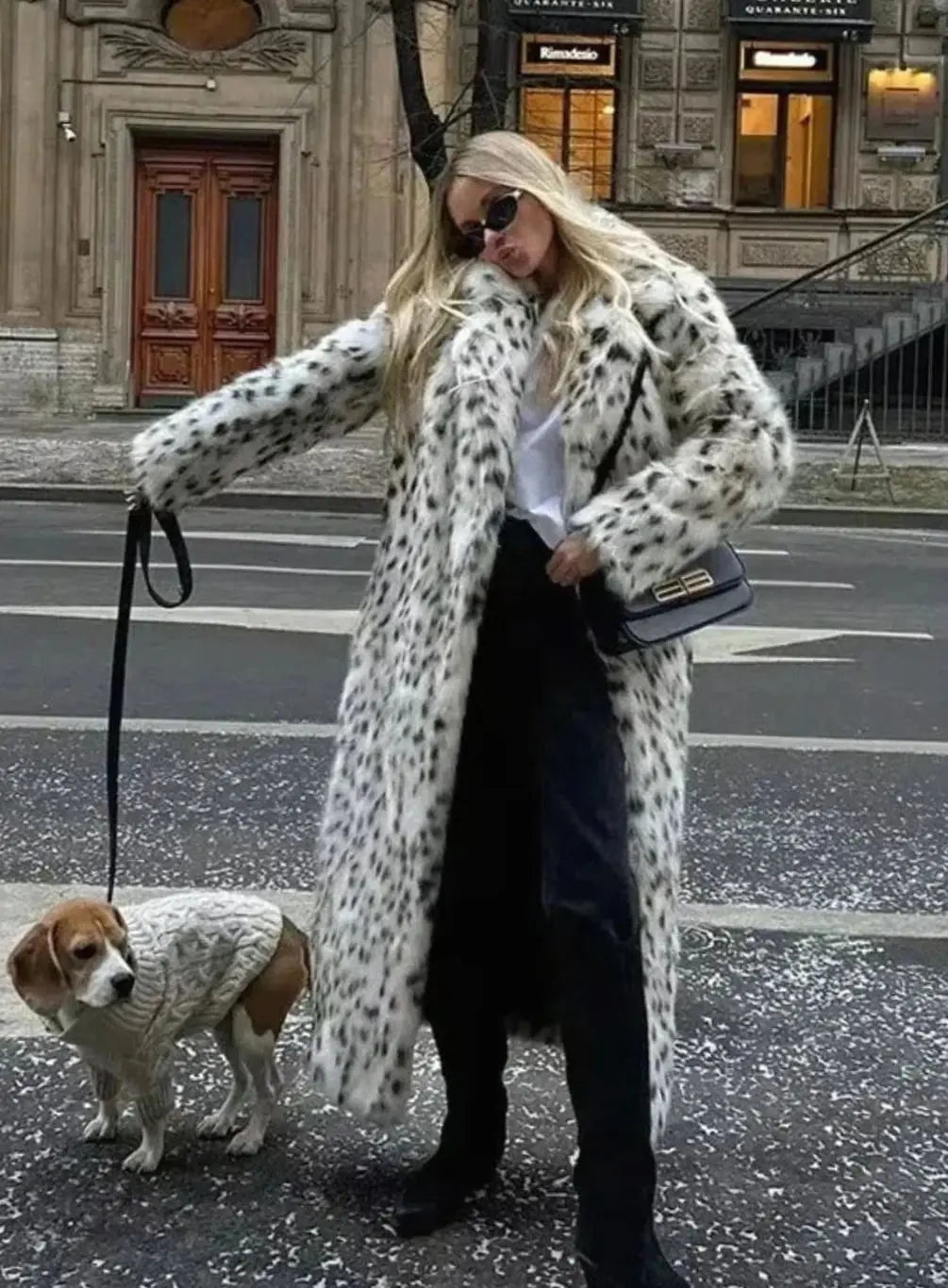Leopard Print Faux Fur Maxi Coat – Longline Snow Leopard Coat
