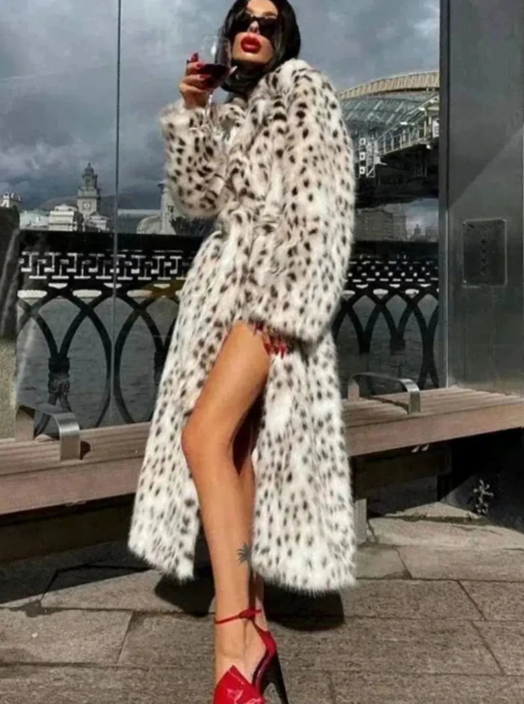 Leopard Print Faux Fur Maxi Coat – Longline Snow Leopard Coat