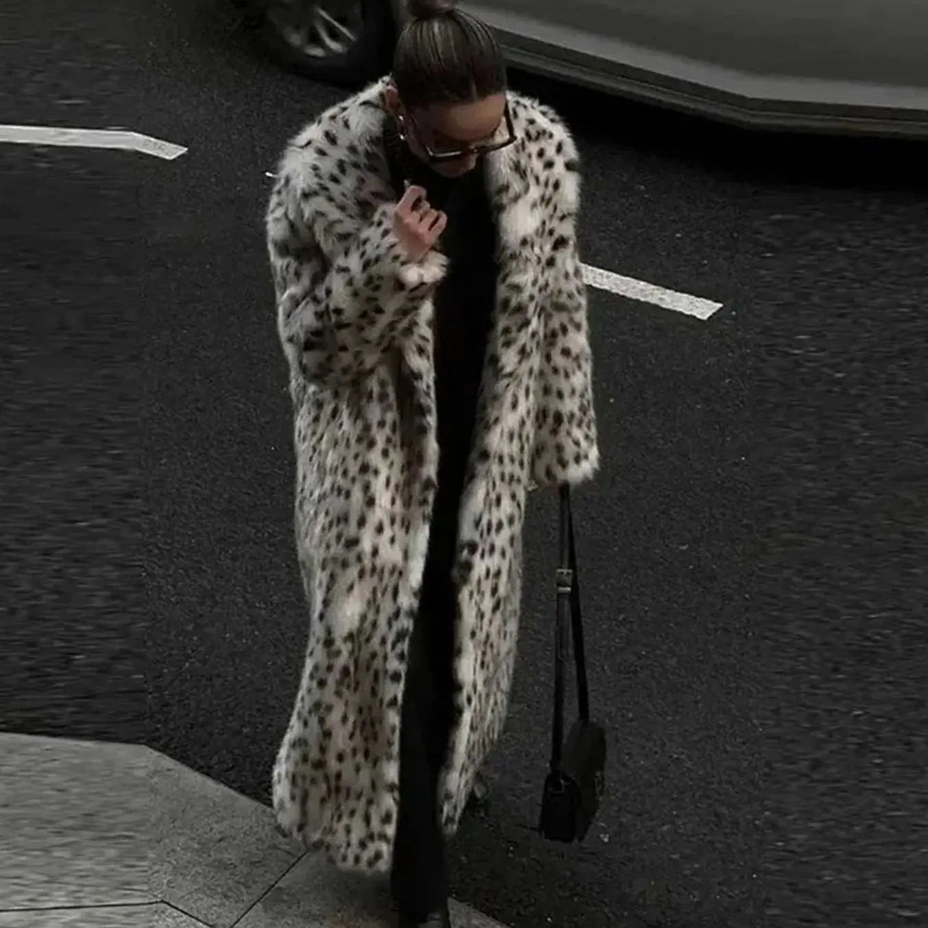 Leopard Print Faux Fur Maxi Coat – Longline Snow Leopard Coat