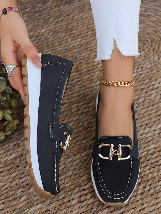 Platform Slip-On Loafers – Gold Chain Detail Cushioned Everyday Shoe
