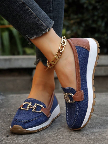 Platform Slip-On Loafers – Gold Chain Detail Cushioned Everyday Shoe