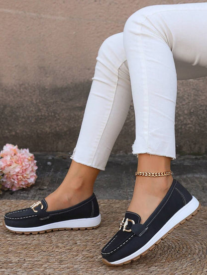 Platform Slip-On Loafers – Gold Chain Detail Cushioned Everyday Shoe
