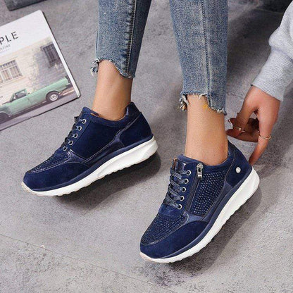 Rhinestone Platform Sneakers – Wide Toe Box Zip Lace-Up
