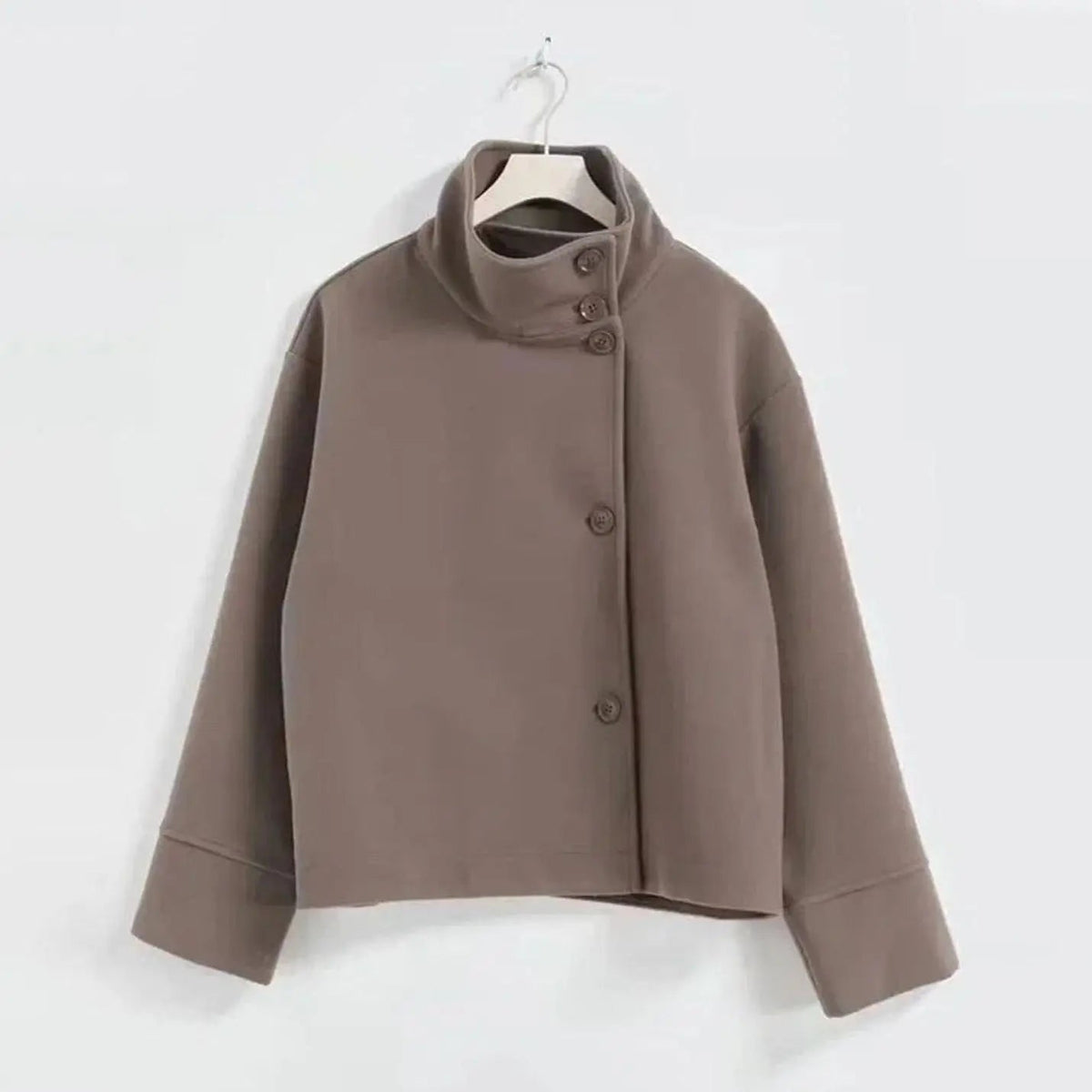 Women's Short Stand Collar Coat – Cropped Button-Up Outerwear