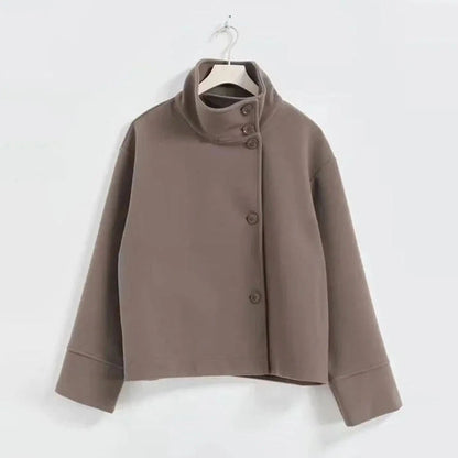 Women's Short Stand Collar Coat – Cropped Button-Up Outerwear