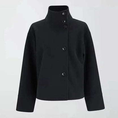 Women's Short Stand Collar Coat – Cropped Button-Up Outerwear