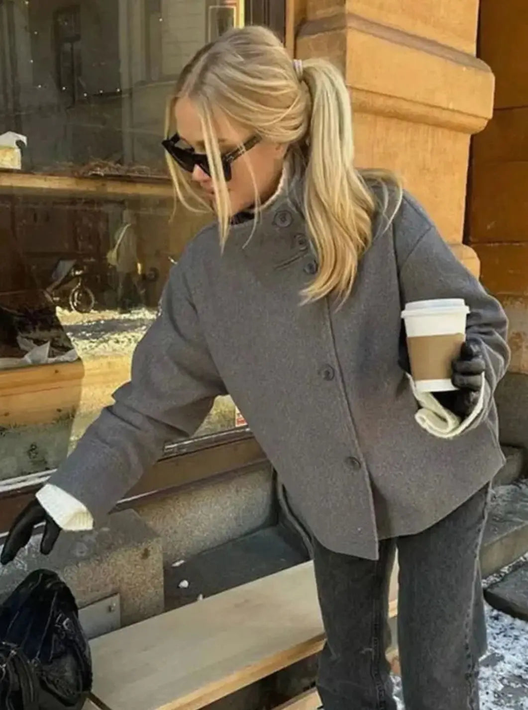 Women's Short Stand Collar Coat – Cropped Button-Up Outerwear