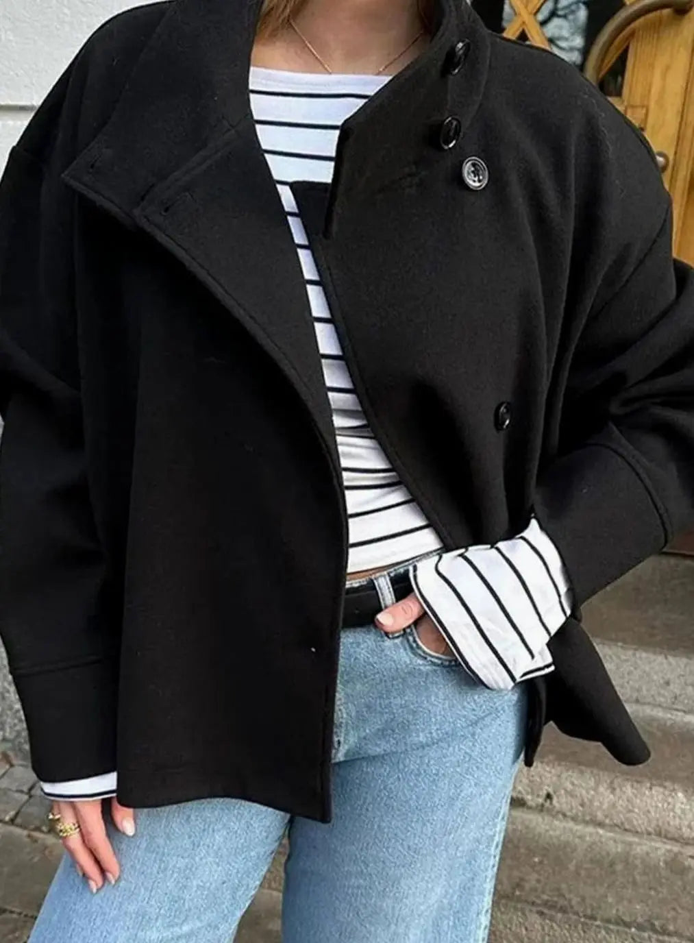 Women's Short Stand Collar Coat – Cropped Button-Up Outerwear