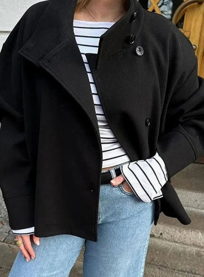 Women's Short Stand Collar Coat – Cropped Button-Up Outerwear