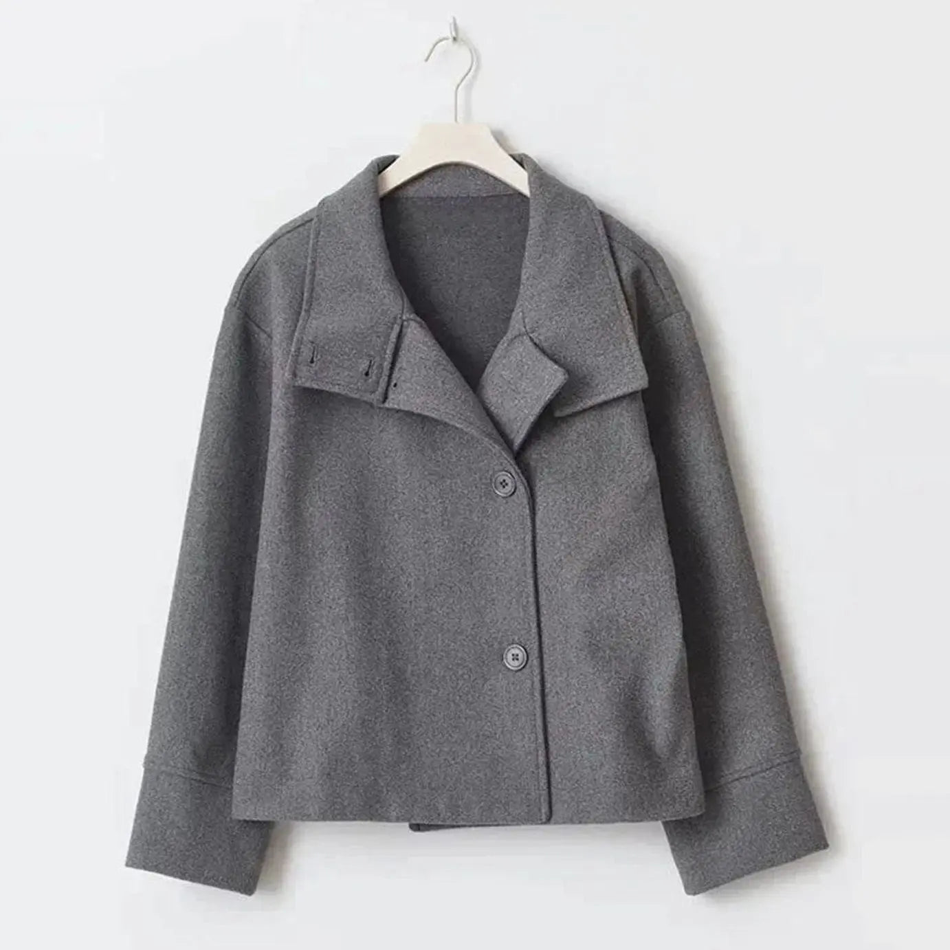 Women's Short Stand Collar Coat – Cropped Button-Up Outerwear
