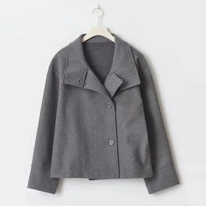 Women's Short Stand Collar Coat – Cropped Button-Up Outerwear