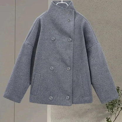 Women's Short Stand Collar Coat – Cropped Button-Up Outerwear