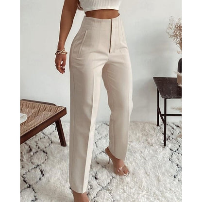 High-Waisted Pleated Straight-Leg Trousers – Tailored Work Pants
