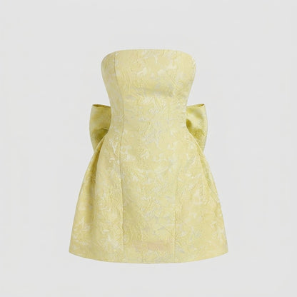 Jacquard Strapless Mini Dress – Bow Back A-Line Cocktail Dress