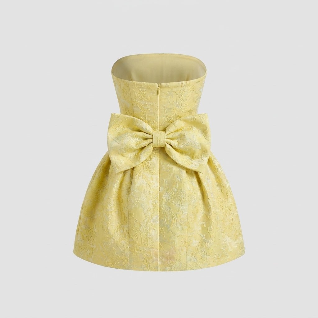 Jacquard Strapless Mini Dress – Bow Back A-Line Cocktail Dress