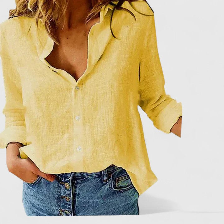 Linen Button-Down Shirt – Women's Long Sleeve Collared Blouse